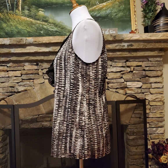 Ann Taylor Animal Print Mesh Ruffle Sleeveless Tank Top - Picture 3 of 9